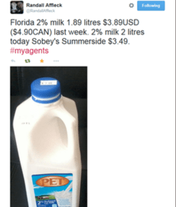 Price of milk in Florida vs Prince Edward Island